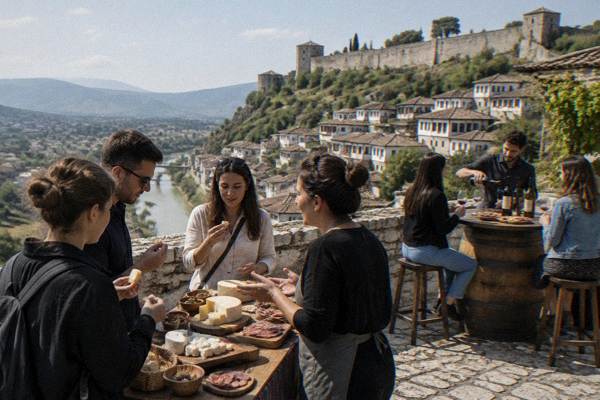 Wine & Snacks at Youth-Run Bar, Berat