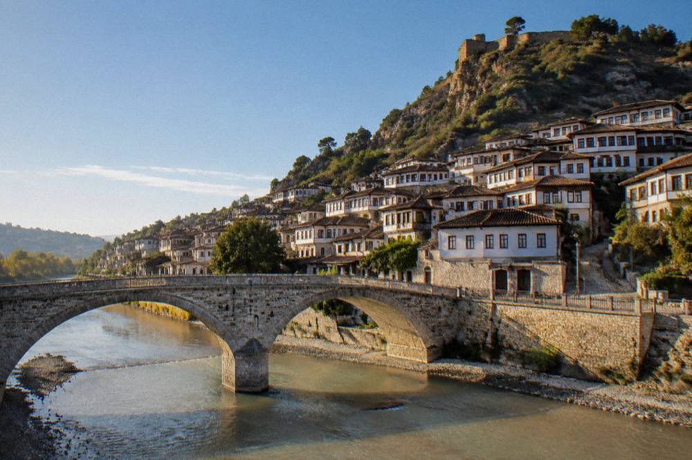 Old stone bridge over the Osum River linking the Gorica and Mangalem quarters