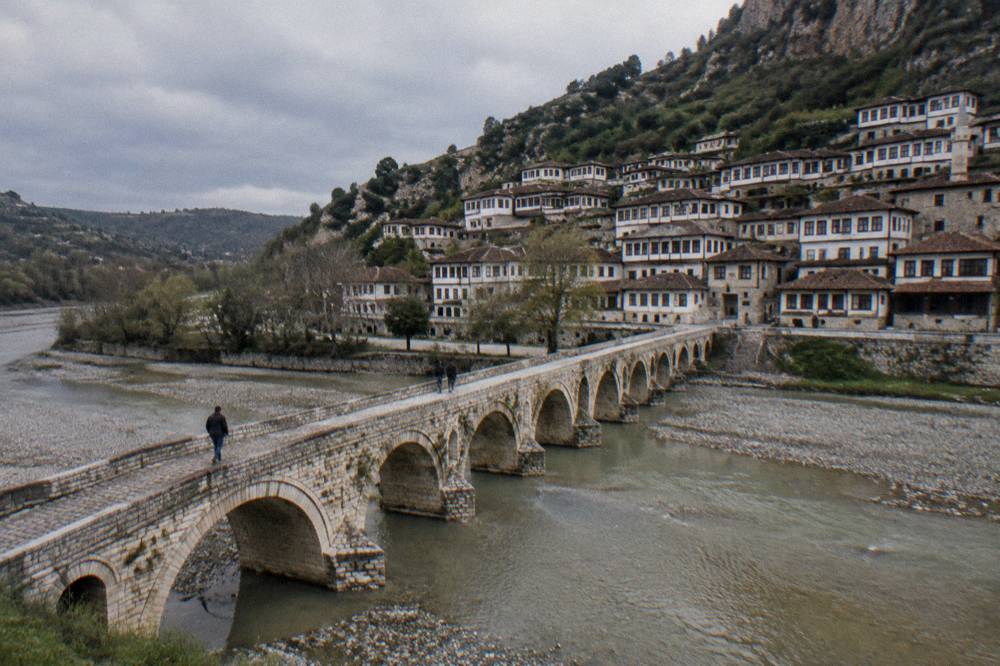 Gorica Bridge crossing the Osum River with the old town behind it